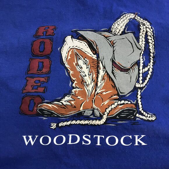 Rodeo Woodstock Womens 2X T Shirt Cowboy Boots Hat Graphic Blue‎ Short Sleeve - Picture 2 of 4